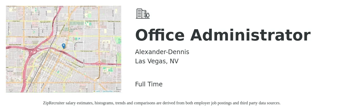 Alexander-Dennis job posting for a Office Administrator in Las Vegas, NV with a salary of $17 to $24 Hourly with a map of Las Vegas location.