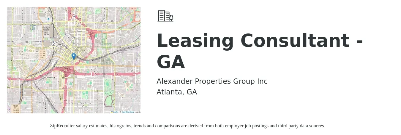 Alexander Properties Group Inc job posting for a Leasing Consultant - GA in Atlanta, GA with a salary of $16 to $19 Hourly with a map of Atlanta location.