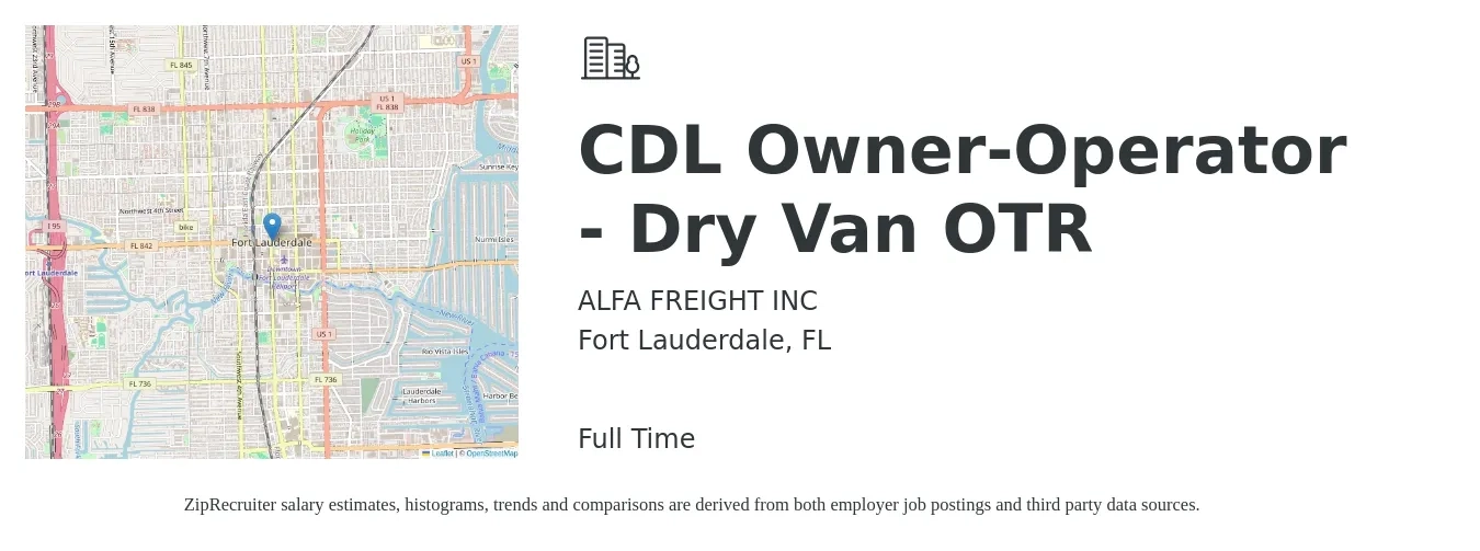 ALFA FREIGHT INC job posting for a CDL Owner-Operator - Dry Van OTR in Fort Lauderdale, FL with a salary of $9,000 to $14,000 Weekly with a map of Fort Lauderdale location.