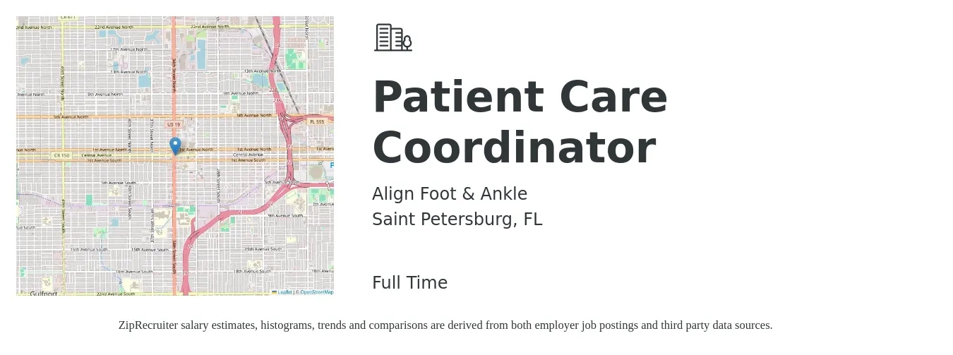 Align Foot & Ankle job posting for a Patient Care Coordinator in Saint Petersburg, FL with a salary of $16 to $22 Hourly with a map of Saint Petersburg location.