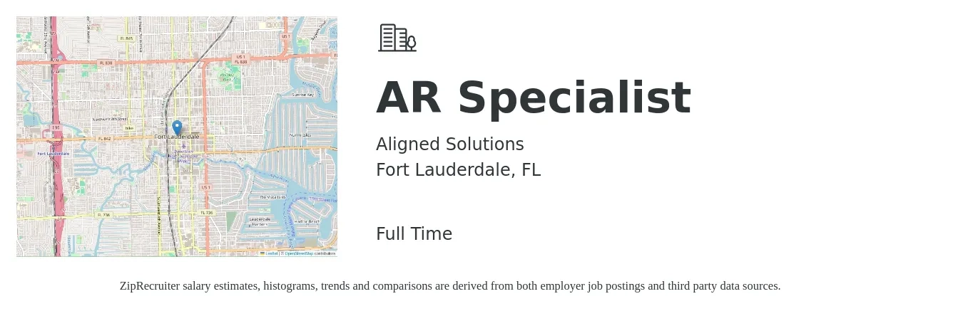 Aligned Solutions job posting for a AR Specialist in Fort Lauderdale, FL with a salary of $19 to $26 Hourly with a map of Fort Lauderdale location.