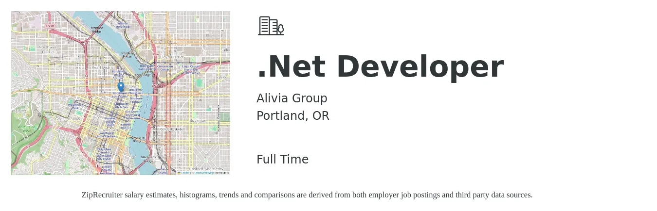 Alivia Group job posting for a .Net Developer in Portland, OR with a salary of $51 to $68 Hourly with a map of Portland location.