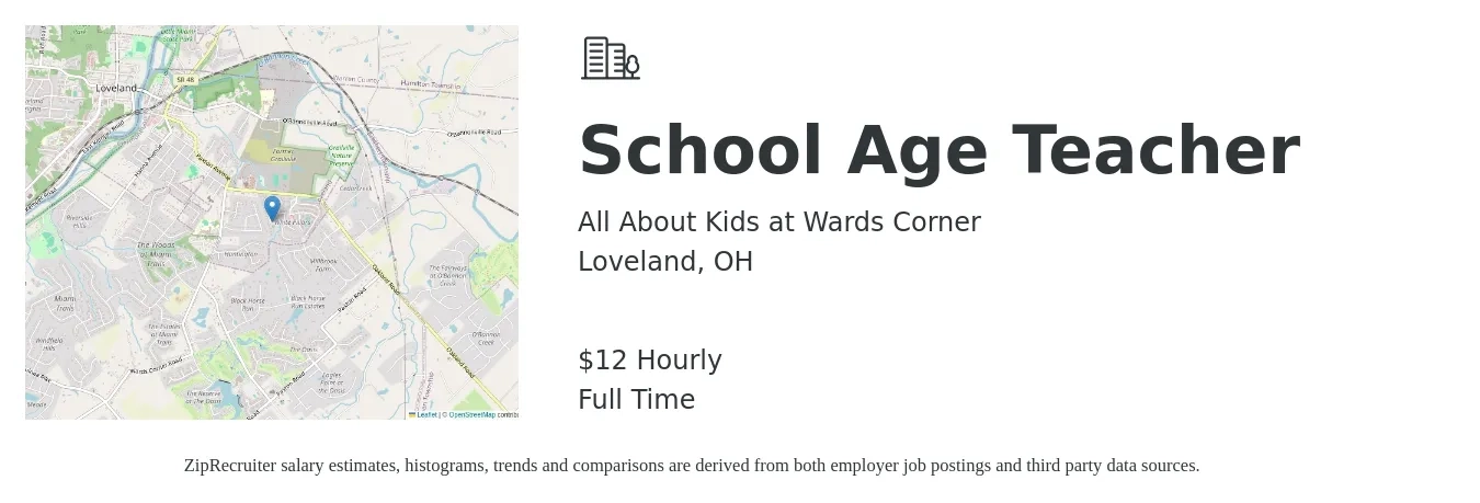 All About Kids at Wards Corner job posting for a School Age Teacher in Loveland, OH with a salary of $14 Hourly with a map of Loveland location.