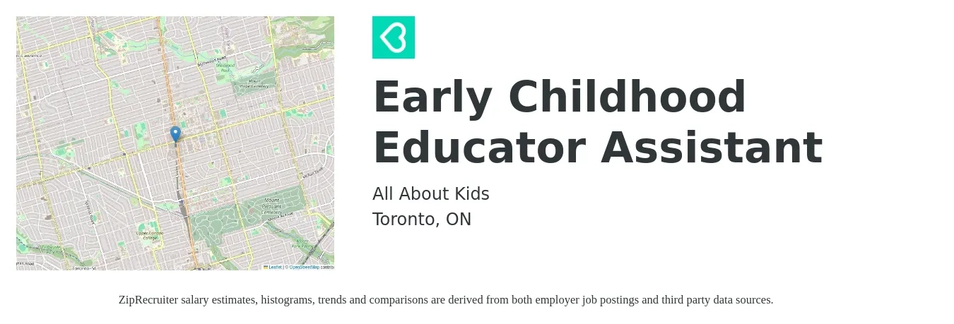All About Kids job posting for a Early Childhood Educator Assistant in Toronto, ON with a map of Toronto location.