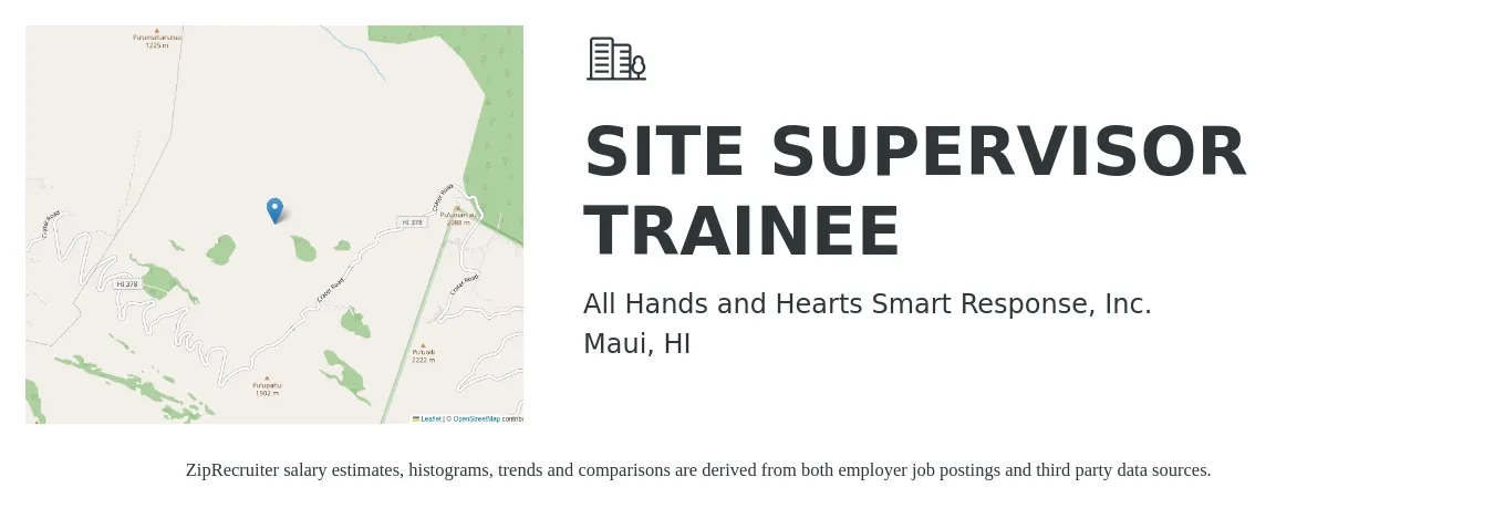All Hands and Hearts Smart Response, Inc. job posting for a SITE SUPERVISOR TRAINEE in Maui, HI with a salary of $15 Hourly with a map of Maui location.