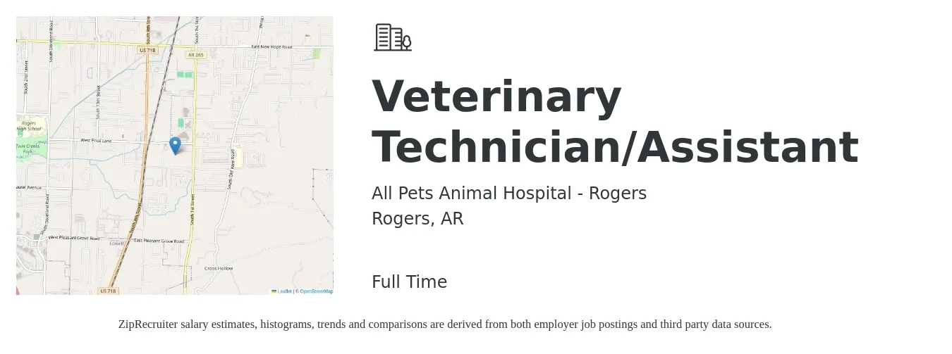 All Pets Animal Hospital - Rogers job posting for a Veterinary Technician/Assistant in Rogers, AR with a salary of $14 to $17 Hourly with a map of Rogers location.