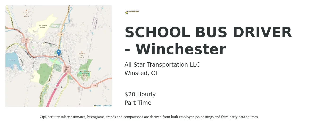 All-Star Transportation LLC job posting for a SCHOOL BUS DRIVER - Winchester in Winsted, CT with a salary of $21 Hourly with a map of Winsted location.
