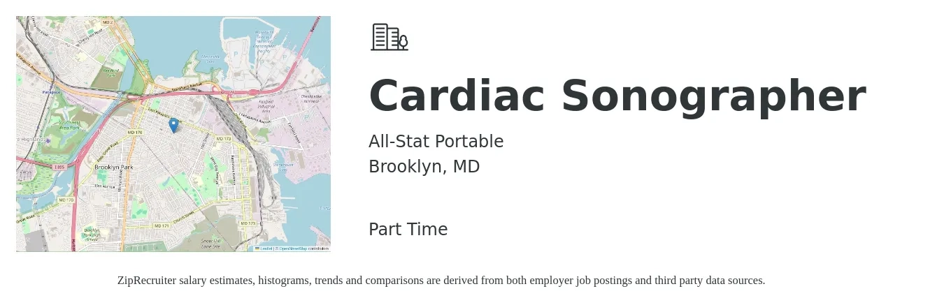 All-Stat Portable job posting for a Cardiac Sonographer in Brooklyn, MD with a salary of $30 to $48 Hourly with a map of Brooklyn location.