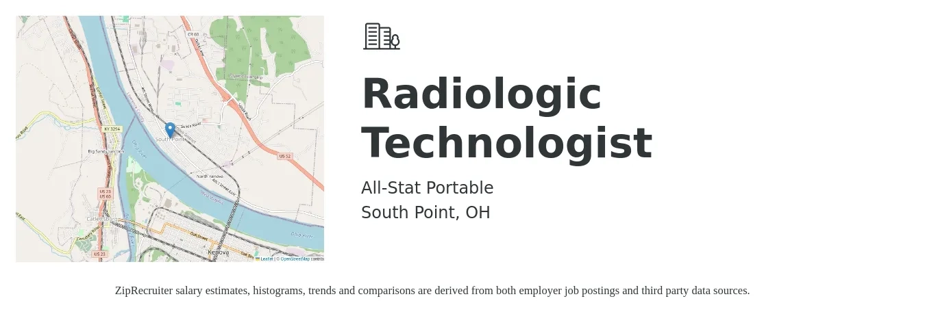 All-Stat Portable job posting for a Radiologic Technologist in South Point, OH with a salary of $990 to $2,050 Weekly with a map of South Point location.