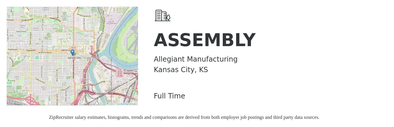 Allegiant Manufacturing job posting for a ASSEMBLY in Kansas City, KS with a salary of $14 to $17 Hourly with a map of Kansas City location.