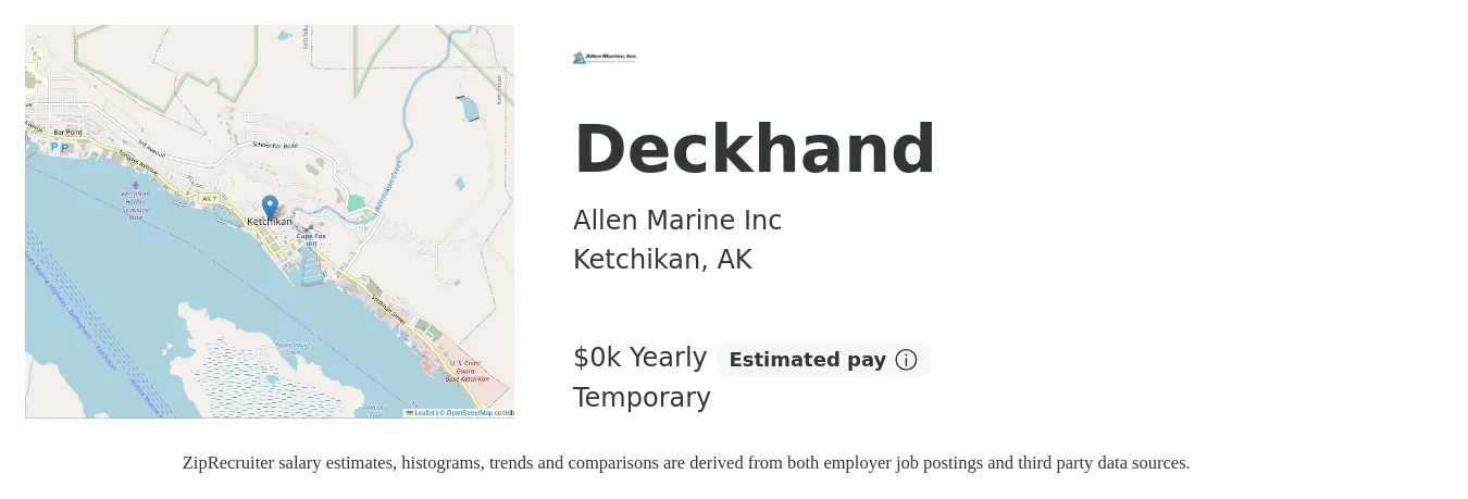 Allen Marine Inc job posting for a Deckhand in Ketchikan, AK with a salary of $17 to $20 Yearly with a map of Ketchikan location.