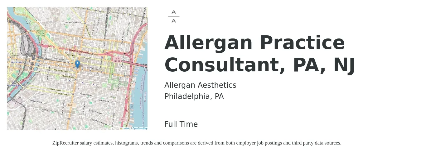 Allergan Aesthetics job posting for a Allergan Practice Consultant, PA, NJ in Philadelphia, PA with a map of Philadelphia location.