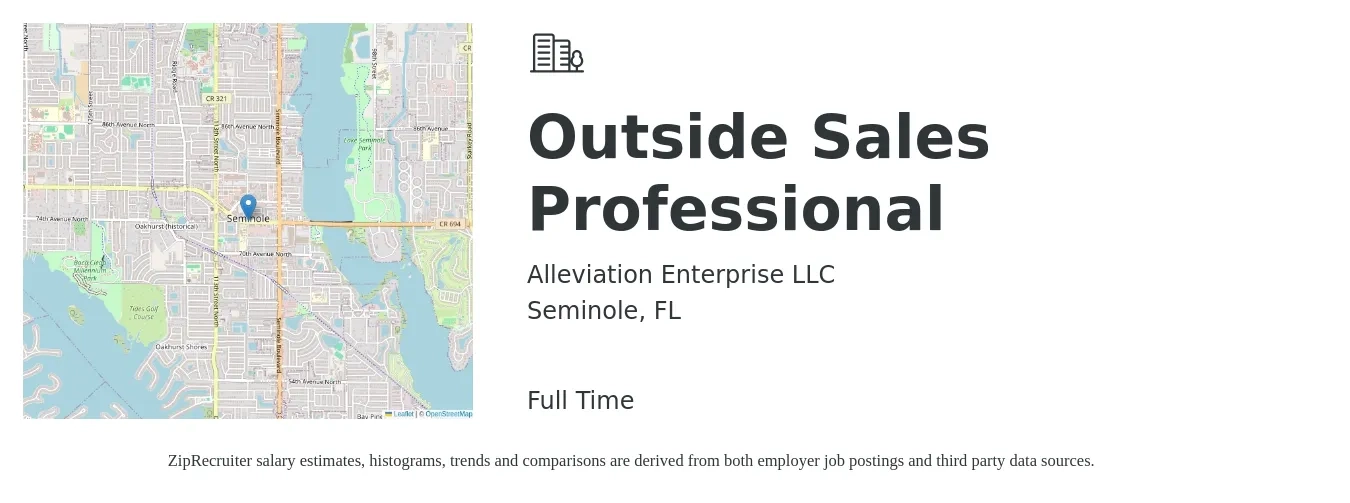 Alleviation Enterprise LLC job posting for a Outside Sales Professional in Seminole, FL with a salary of $52,000 to $136,500 Yearly with a map of Seminole location.