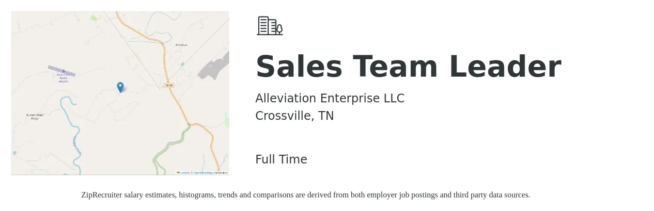 Alleviation Enterprise LLC job posting for a Sales Team Leader in Crossville, TN with a salary of $14 to $23 Hourly with a map of Crossville location.