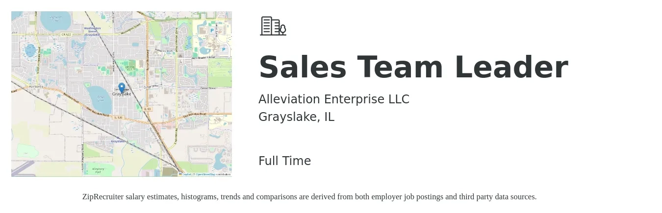 Alleviation Enterprise LLC job posting for a Sales Team Leader in Grayslake, IL with a salary of $15 to $25 Hourly with a map of Grayslake location.