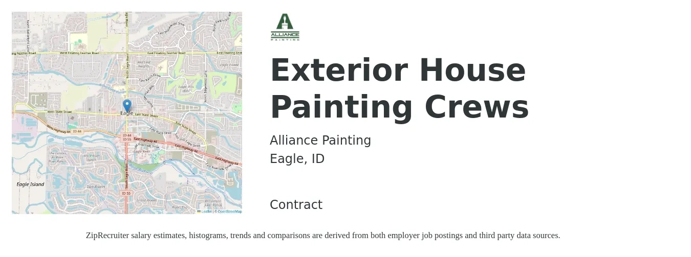 Alliance Painting job posting for a Exterior House Painting Crews in Eagle, ID with a salary of $200,000 Yearly with a map of Eagle location.