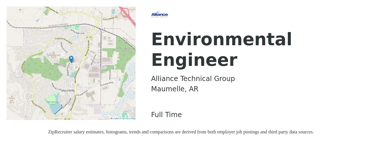 Alliance Technical Group job posting for a Environmental Engineer in Maumelle, AR with a salary of $62,700 to $92,600 Yearly with a map of Maumelle location.