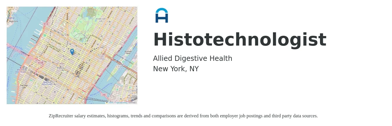 Allied Digestive Health job posting for a Histotechnologist in New York, NY with a salary of $40 to $52 Hourly with a map of New York location.