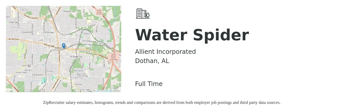 Allient Incorporated job posting for a Water Spider in Dothan, AL with a salary of $20 to $29 Hourly with a map of Dothan location.