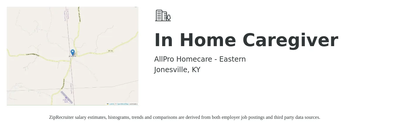 AllPro Homecare - Eastern job posting for a In Home Caregiver in Jonesville, KY with a salary of $13 to $16 Hourly with a map of Jonesville location.