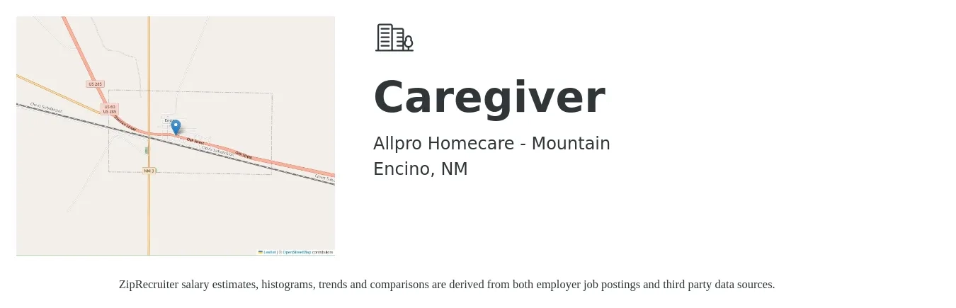 Allpro Homecare - Mountain job posting for a Caregiver in Encino, NM with a salary of $14 to $17 Hourly with a map of Encino location.