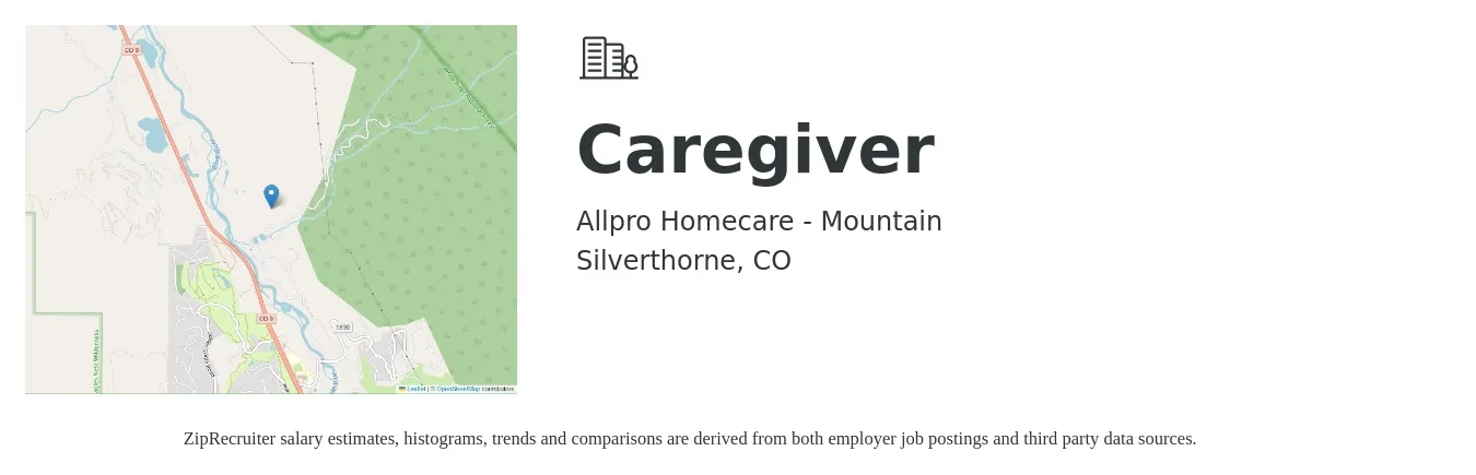Allpro Homecare - Mountain job posting for a Caregiver in Silverthorne, CO with a salary of $14 to $18 Hourly with a map of Silverthorne location.