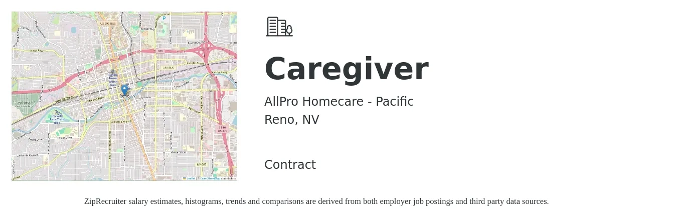 AllPro Homecare - Pacific job posting for a Caregiver in Reno, NV with a salary of $14 to $18 Hourly with a map of Reno location.