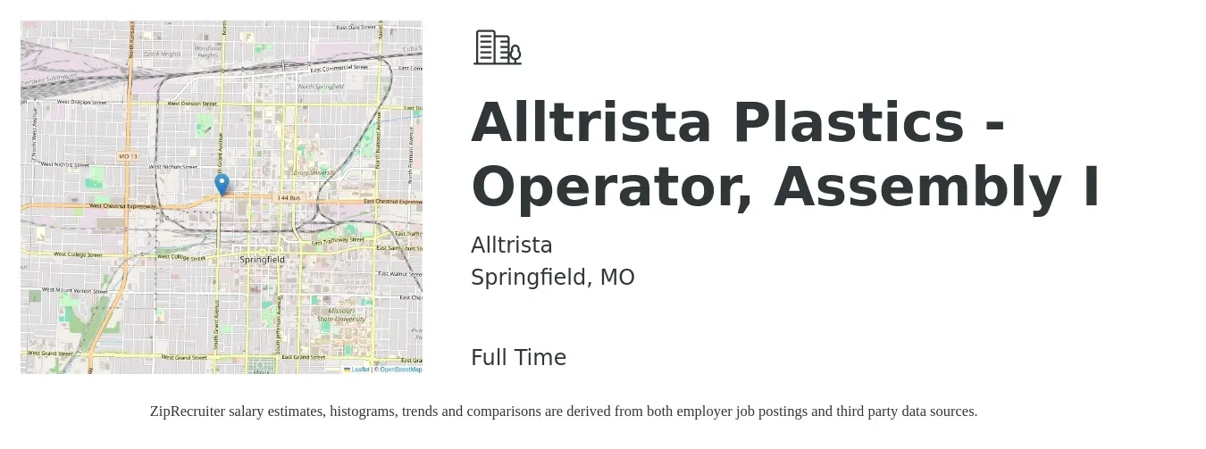 Alltrista job posting for a Alltrista Plastics - Operator, Assembly I in Springfield, MO with a salary of $15 to $18 Hourly with a map of Springfield location.