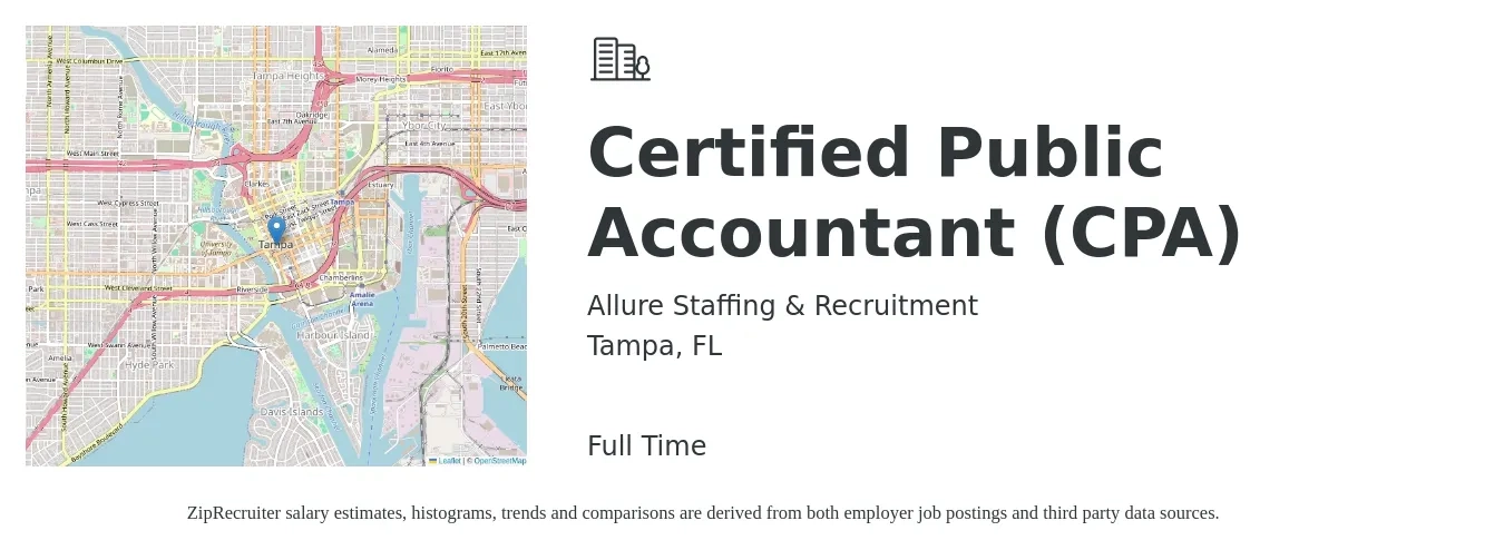 Allure Staffing & Recruitment job posting for a Certified Public Accountant (CPA) in Tampa, FL with a salary of $70,900 to $97,300 Yearly with a map of Tampa location.