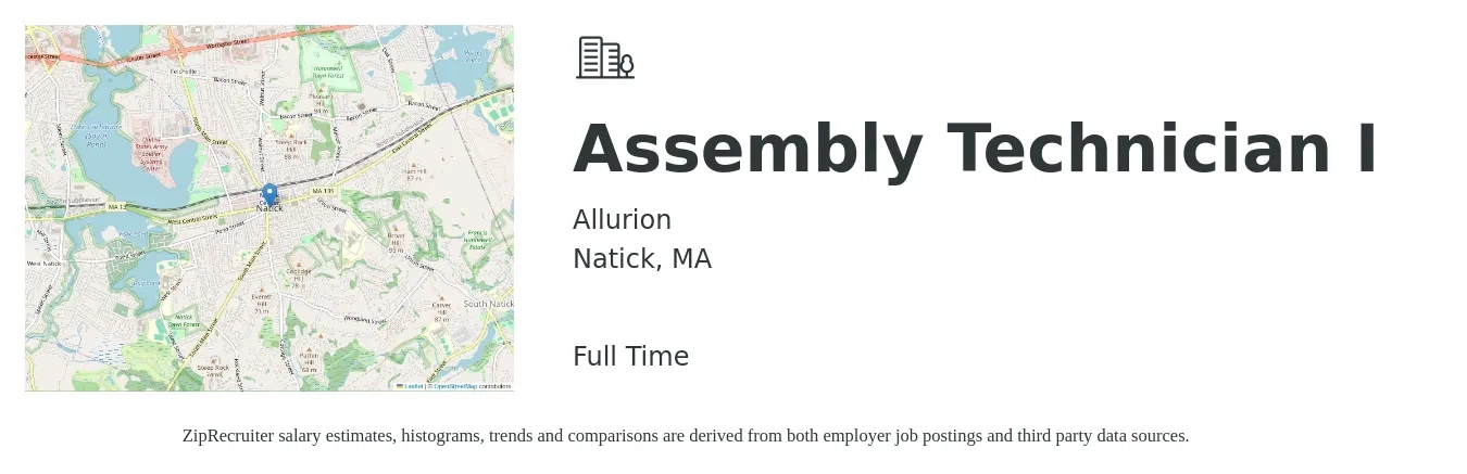 Allurion job posting for a Assembly Technician I in Natick, MA with a salary of $18 to $23 Hourly with a map of Natick location.