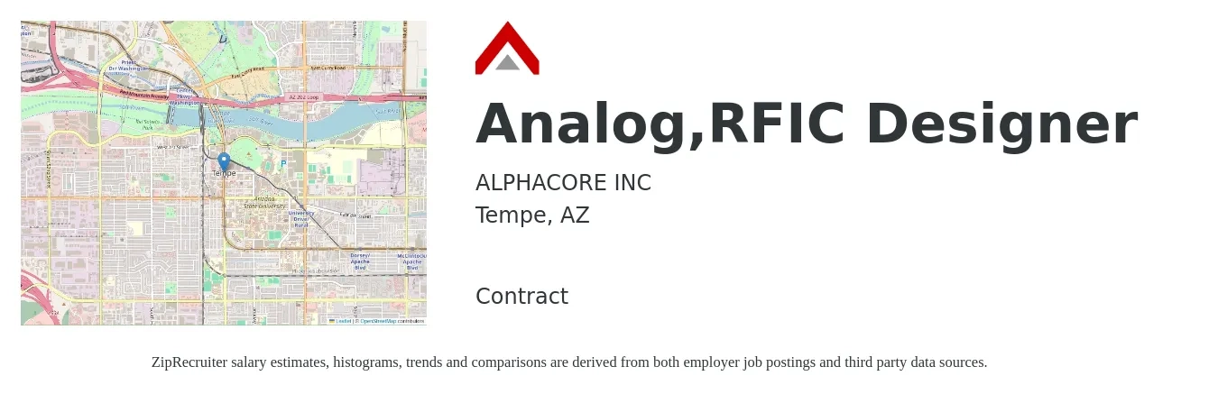 ALPHACORE INC job posting for a Analog,RFIC Designer in Tempe, AZ with a salary of $193,500 Yearly with a map of Tempe location.