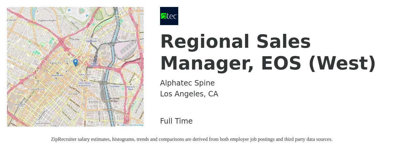 Alphatec Spine job posting for a Regional Sales Manager, EOS (West) in Los Angeles, CA with a salary of $100,000 Yearly with a map of Los Angeles location.