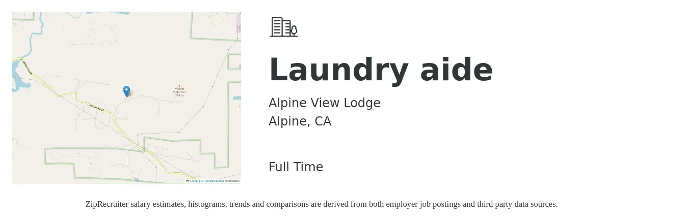 Alpine View Lodge job posting for a Laundry aide in Alpine, CA with a salary of $17 to $20 Hourly with a map of Alpine location.