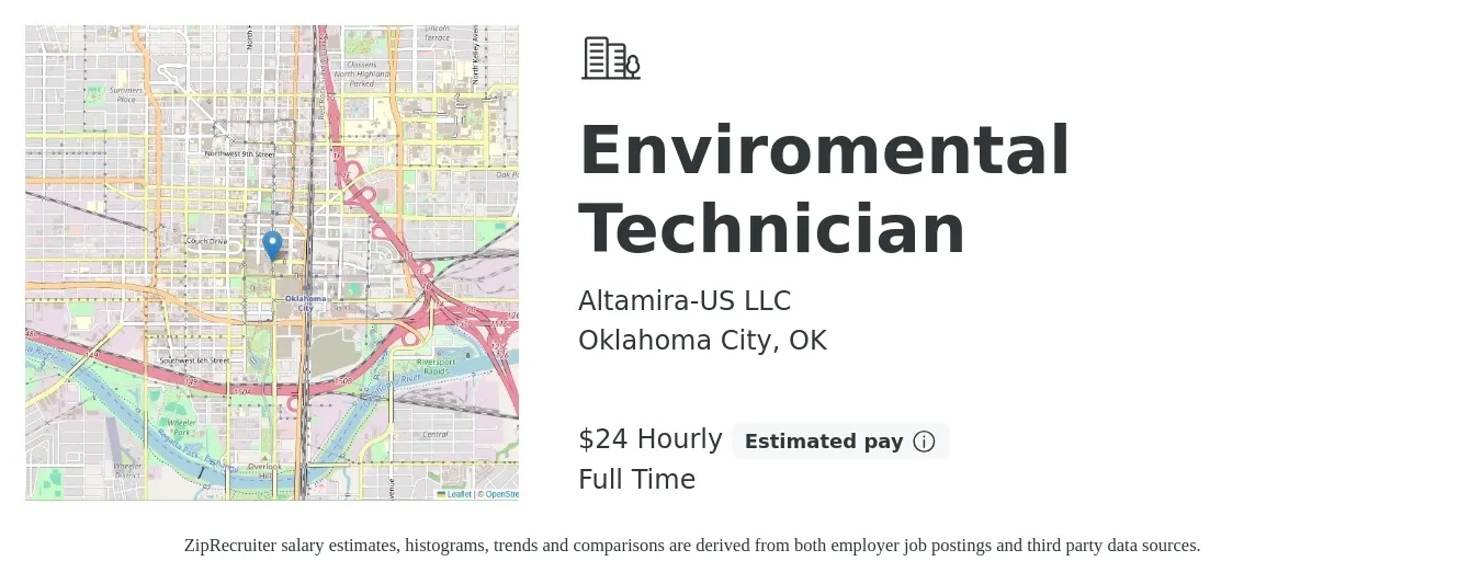 Altamira-US LLC job posting for a Enviromental Technician in Oklahoma City, OK with a salary of $25 Hourly with a map of Oklahoma City location.