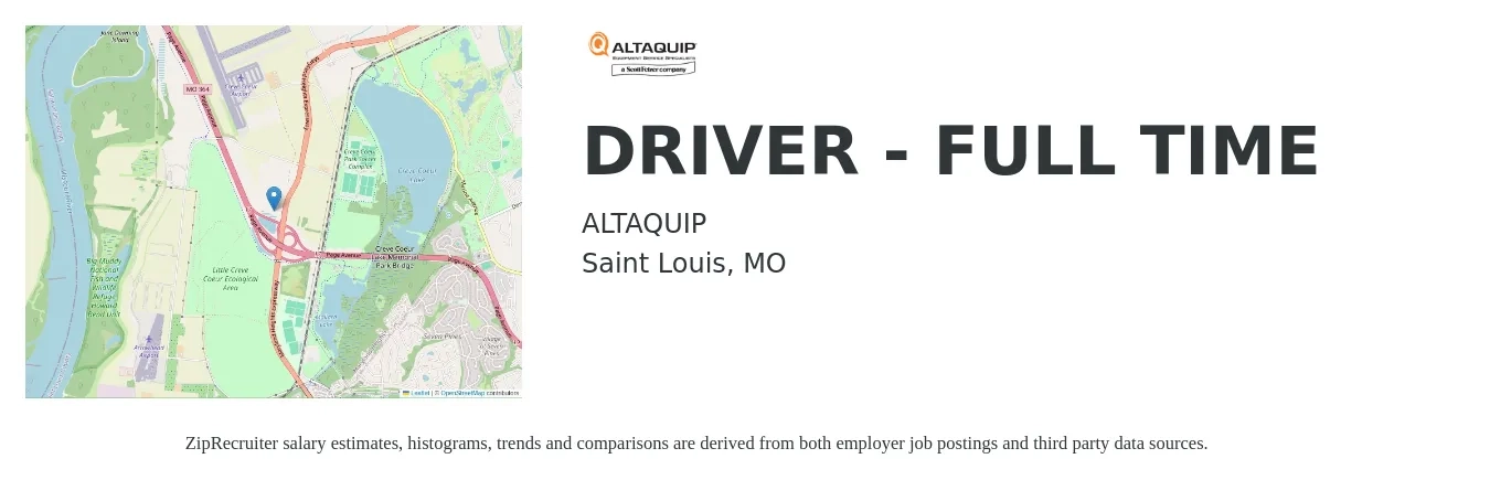 ALTAQUIP job posting for a DRIVER - FULL TIME in Saint Louis, MO with a salary of $14 to $20 Hourly with a map of Saint Louis location.