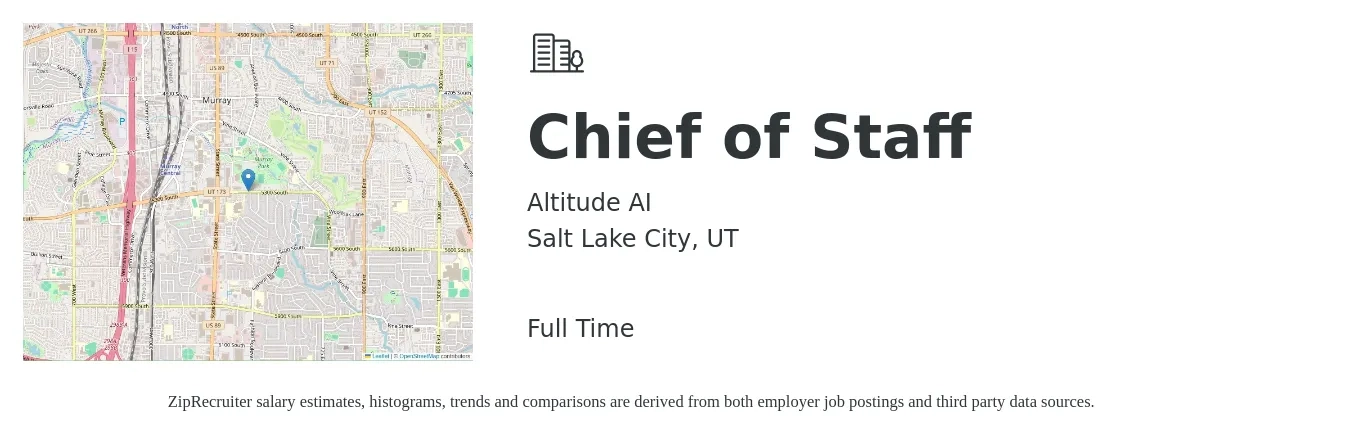 Altitude AI job posting for a Chief of Staff in Salt Lake City, UT with a salary of $90,000 to $141,300 Yearly with a map of Salt Lake City location.