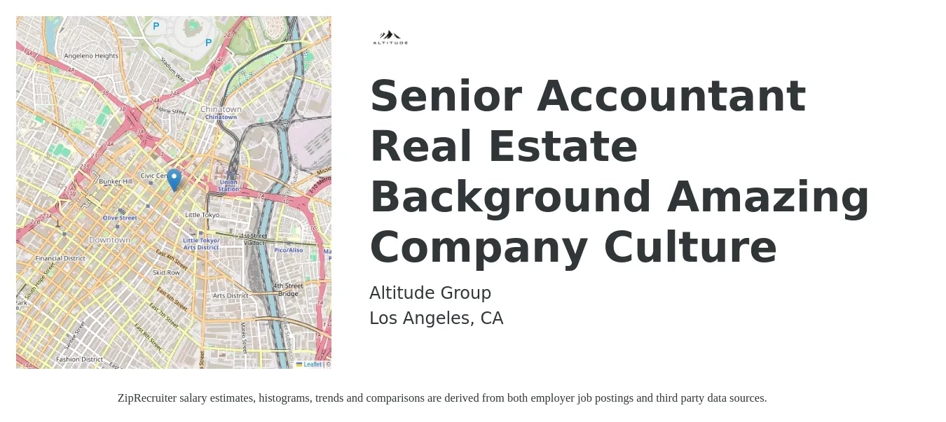 Altitude Group Inc. job posting for a Senior Accountant Real Estate Background Amazing Company Culture in Los Angeles, CA with a salary of $77,900 to $97,900 Yearly with a map of Los Angeles location.