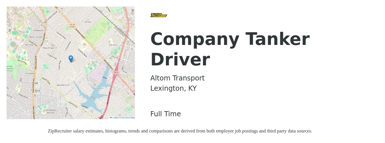 Altom Transport job posting for a Company Tanker Driver in Lexington, KY with a map of Lexington location.