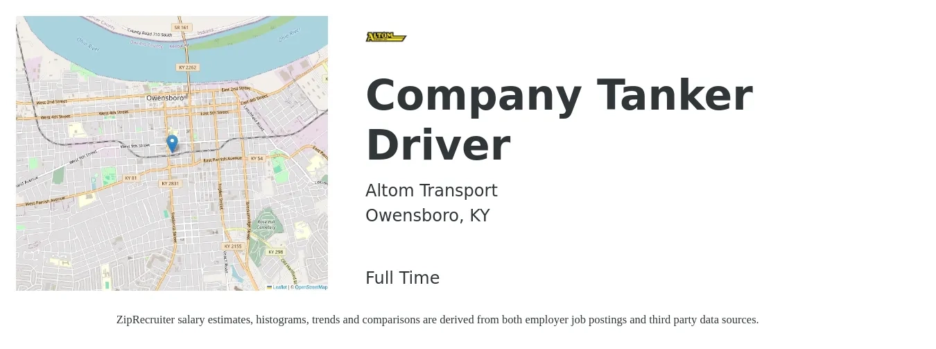 Altom Transport job posting for a Company Tanker Driver in Owensboro, KY with a map of Owensboro location.