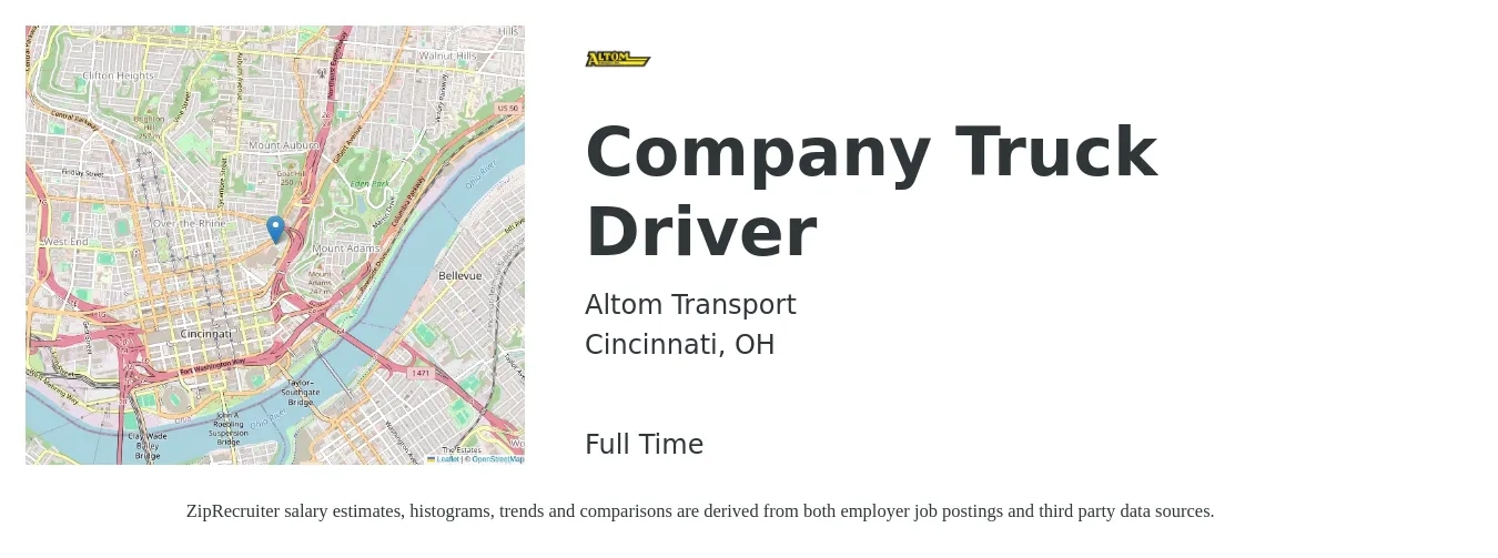 Altom Transport job posting for a Company Truck Driver in Cincinnati, OH with a salary of $20 to $37 Hourly with a map of Cincinnati location.
