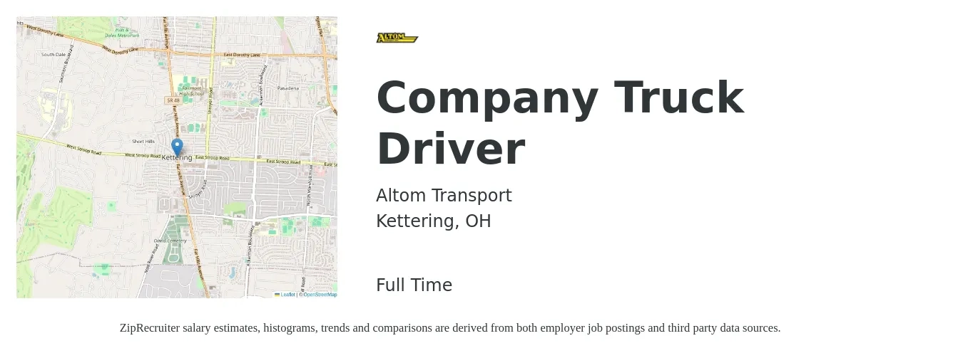 Altom Transport job posting for a Company Truck Driver in Kettering, OH with a salary of $19 to $34 Hourly with a map of Kettering location.