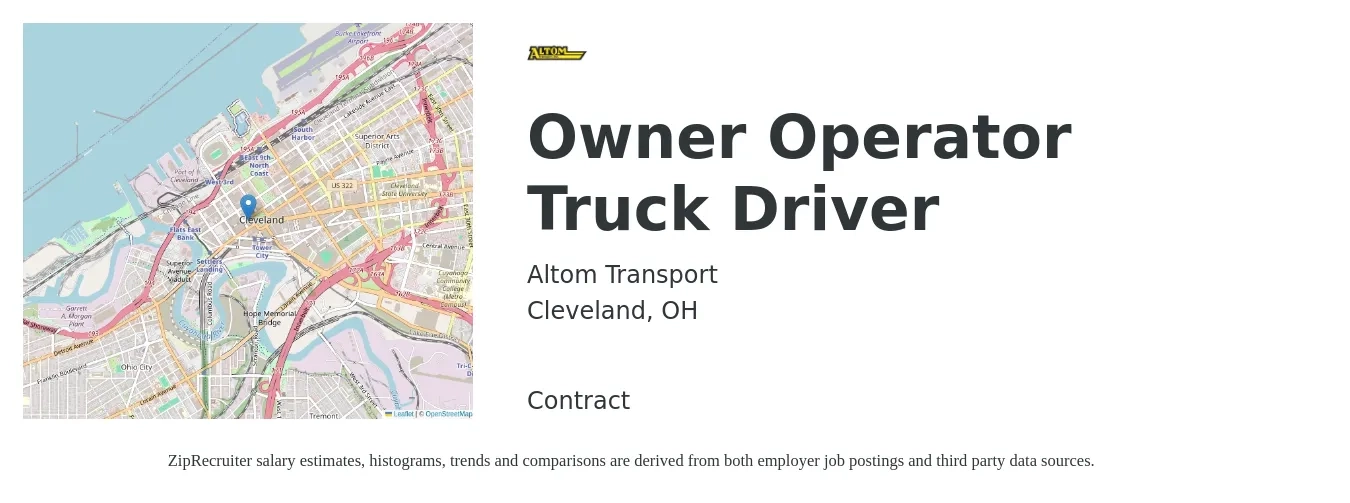 Altom Transport job posting for a Owner Operator Truck Driver in Cleveland, OH with a salary of $2,420 to $6,590 Weekly with a map of Cleveland location.