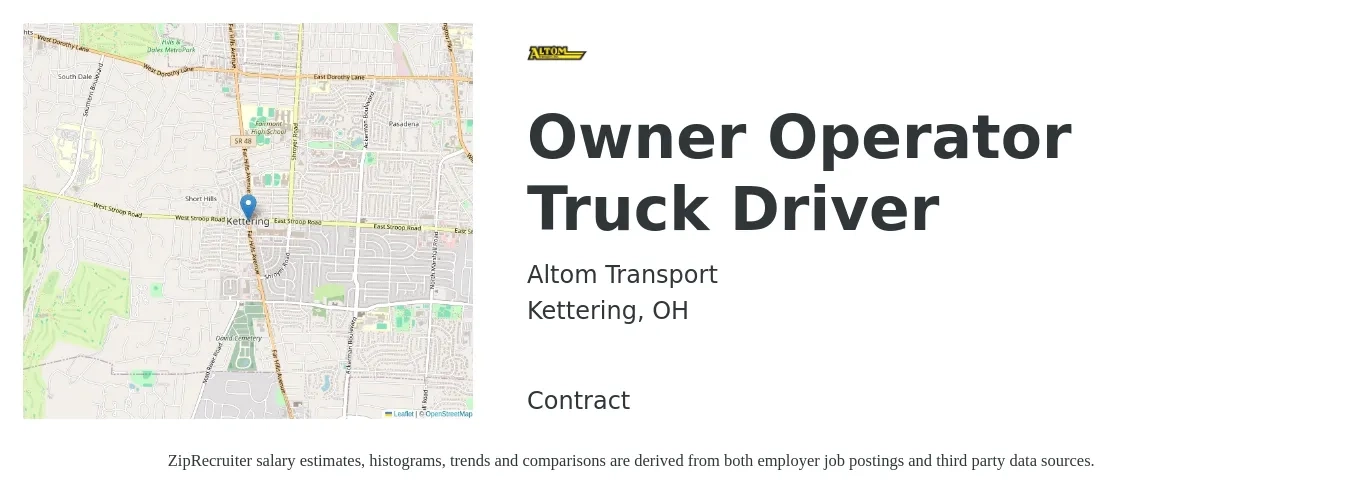 Altom Transport job posting for a Owner Operator Truck Driver in Kettering, OH with a salary of $2,230 to $6,060 Weekly with a map of Kettering location.