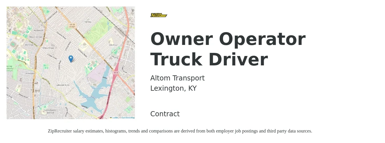 Altom Transport job posting for a Owner Operator Truck Driver in Lexington, KY with a salary of $2,480 to $6,760 Weekly with a map of Lexington location.