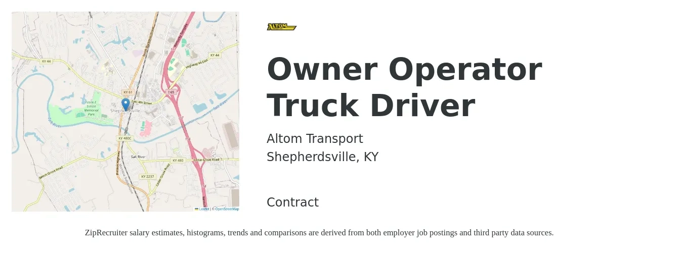 Altom Transport job posting for a Owner Operator Truck Driver in Shepherdsville, KY with a salary of $2,340 to $6,370 Weekly with a map of Shepherdsville location.