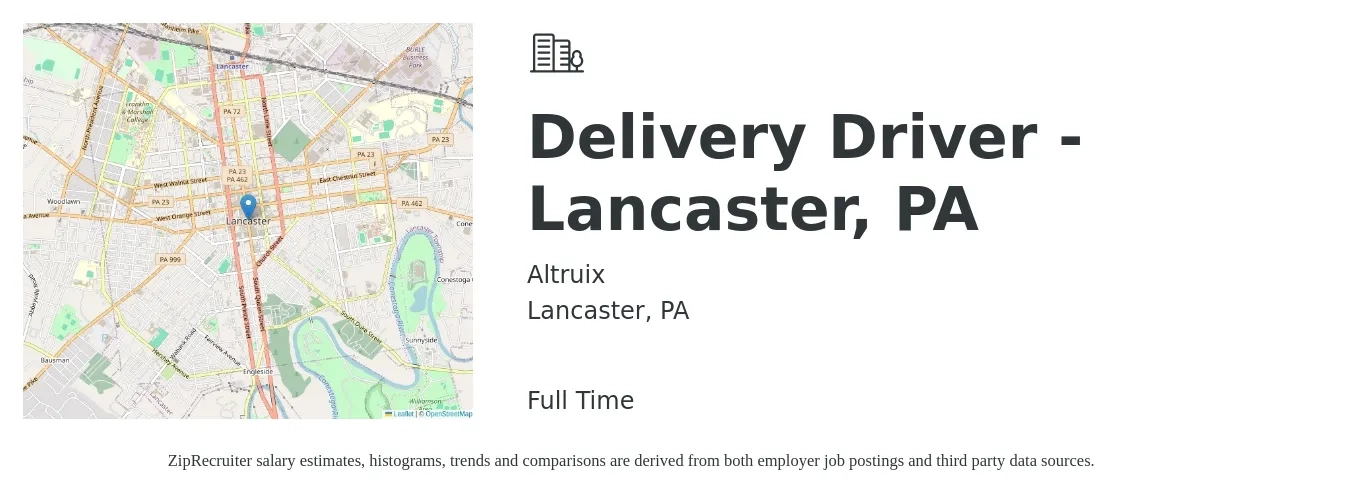 Altruix job posting for a Delivery Driver - Lancaster, PA in Lancaster, PA with a salary of $16 to $20 Hourly with a map of Lancaster location.