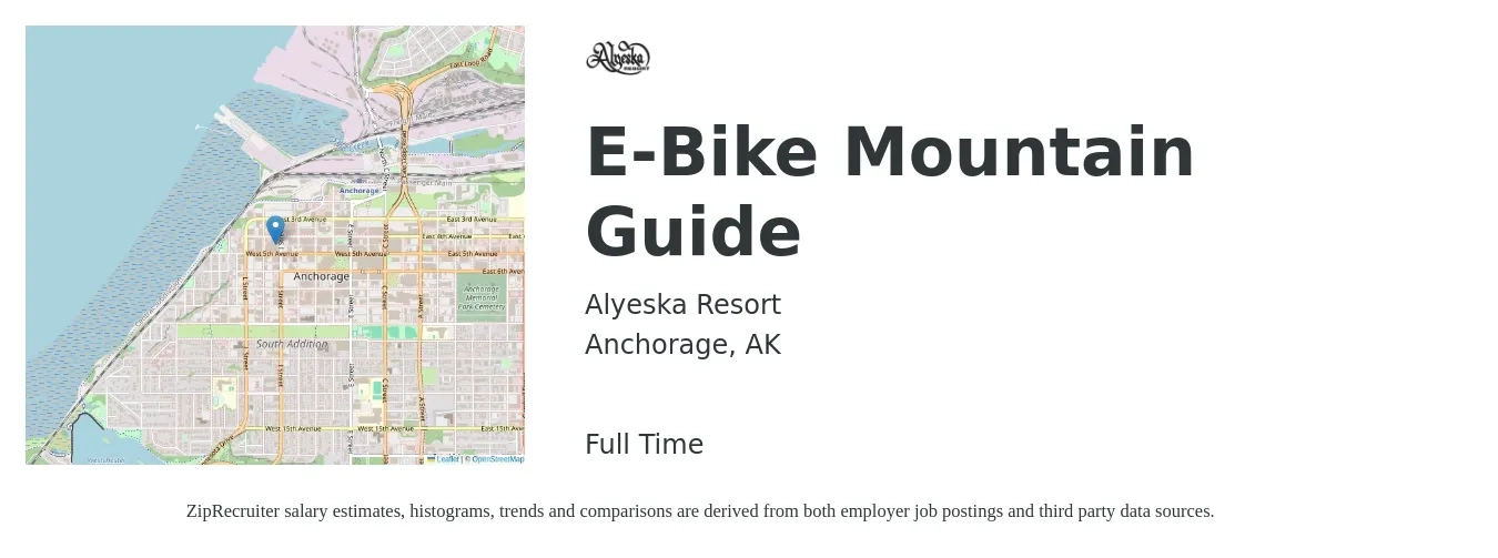 Alyeska Resort job posting for a E-Bike Mountain Guide in Anchorage, AK with a salary of $14 to $17 Hourly with a map of Anchorage location.
