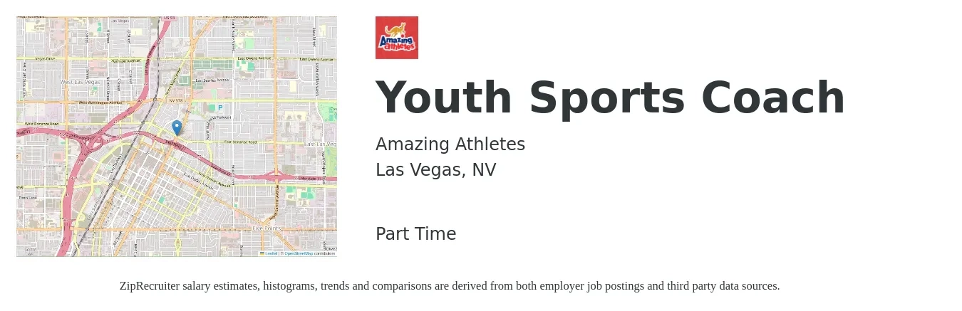 Amazing Athletes job posting for a Youth Sports Coach in Las Vegas, NV with a salary of $13 Hourly with a map of Las Vegas location.