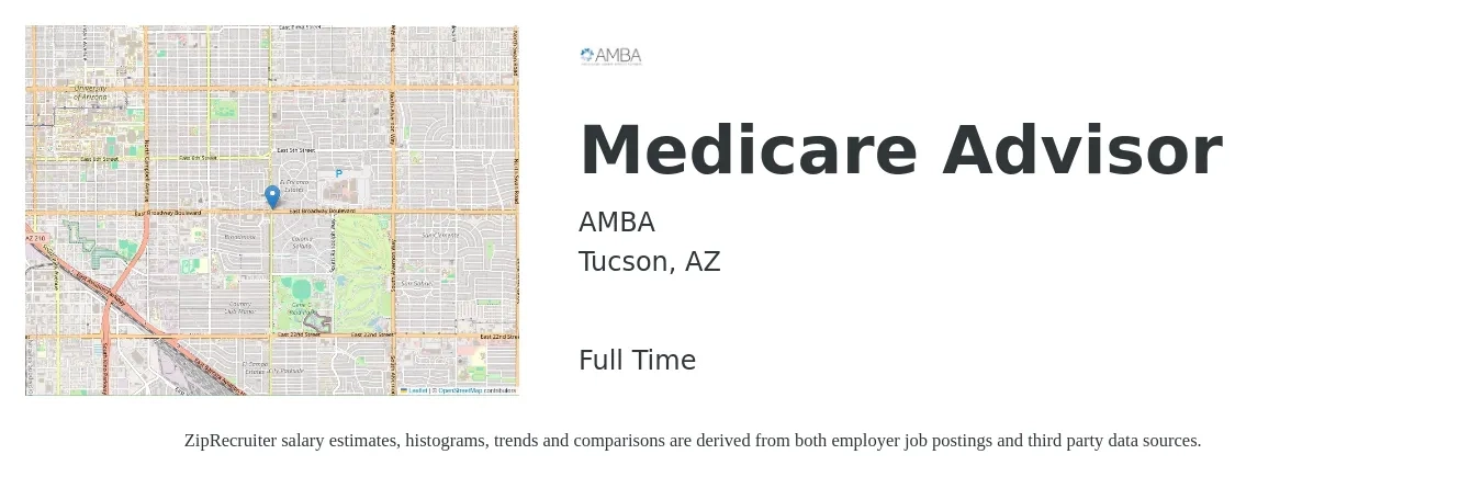 AMBA job posting for a Medicare Advisor in Tucson, AZ with a salary of $120,000 to $140,000 Yearly with a map of Tucson location.