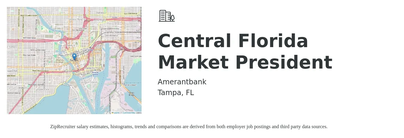 Amerantbank job posting for a Central Florida Market President in Tampa, FL with a salary of $187 Hourly with a map of Tampa location.